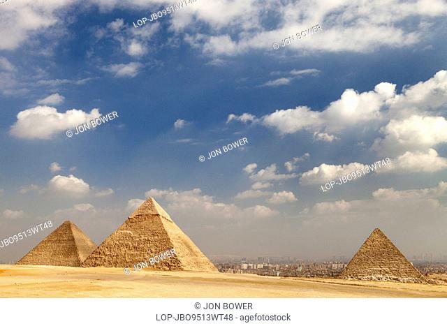 Egypt, Giza, Pyramids of Giza. A view of the Pyramids of Giza