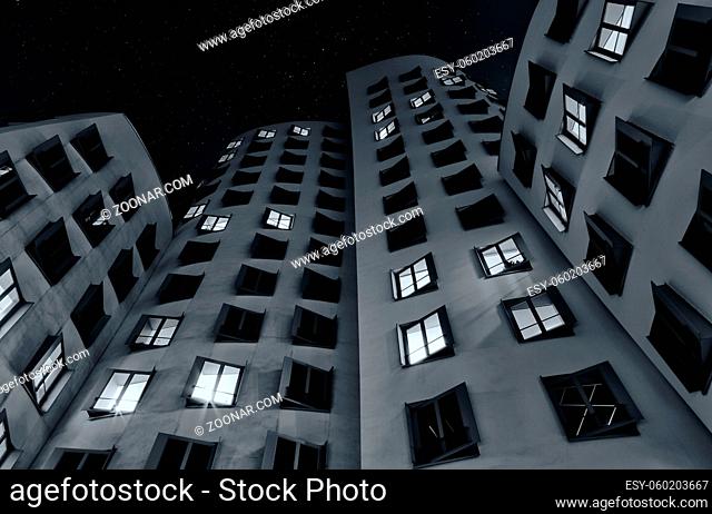 Modern architecture at night in Düsseldorf, Germany