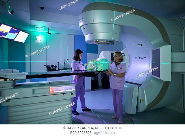Radiation therapy masks, Linear accelerator, Radiotherapy, Oncology, Hospital Donostia, San Sebastian, Gipuzkoa, Basque Country, Spain