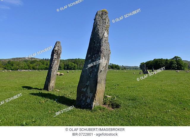 Nether Largie Standing Stones, Neolithic standing stones, menhirs, which were used for lunar and solar calculations, Argyll, Kintyre, Kilmartin Glen, Scotland
