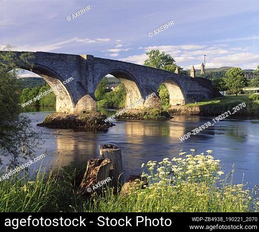 Stirling Bridge across the River Forth, Stirling City, Scotland, UK. Known locally as the ""Auld Brig"". This is the site of Sir William Wallace's famous...