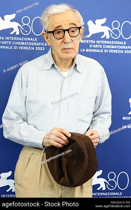 Woody Allen attends the photocall of 'Coup de Chance' during the 80th Venice International Film Festival at Palazzo del Casino on the Lido in Venice, Italy