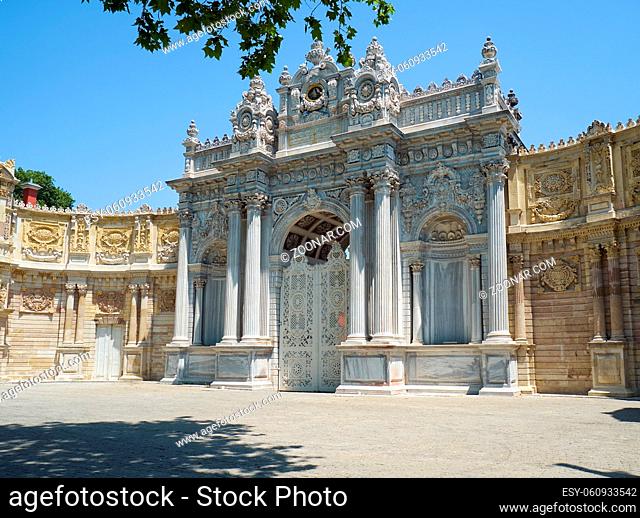 The view of Gate of the Sultan (Saltanat Kap?s?) of Dolmabahce Palace. Istanbul. Turkey