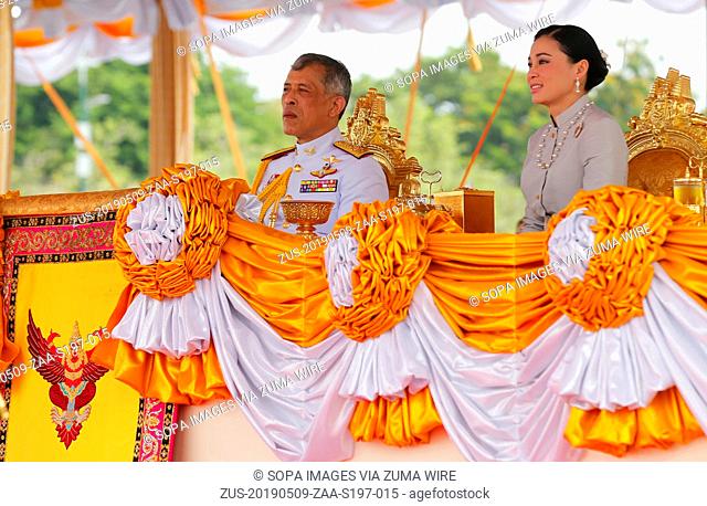 May 9, 2019 - Bangkok, Thailand - Thailand's King Maha Vajiralongkorn Bodindradebayavarangkun (Rama X) and Queen Suthida watches the annual Royal Ploughing...