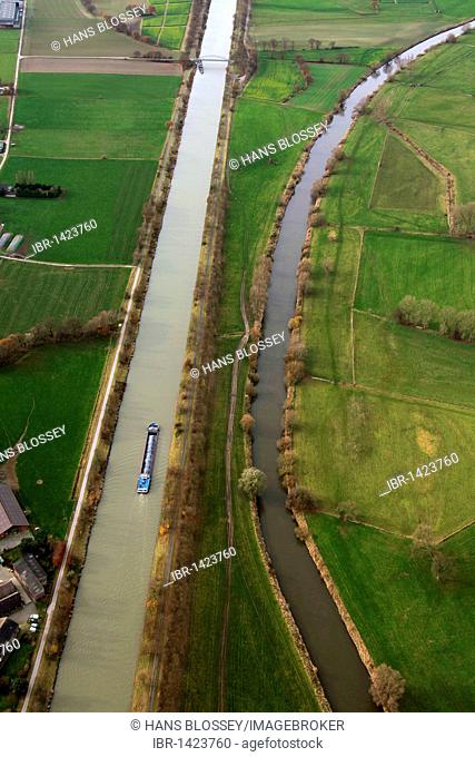 Aerial picture, Wesel-Datteln canal, Lippe, Huenxe, North Rhine-Westphalia, Germany, Europe