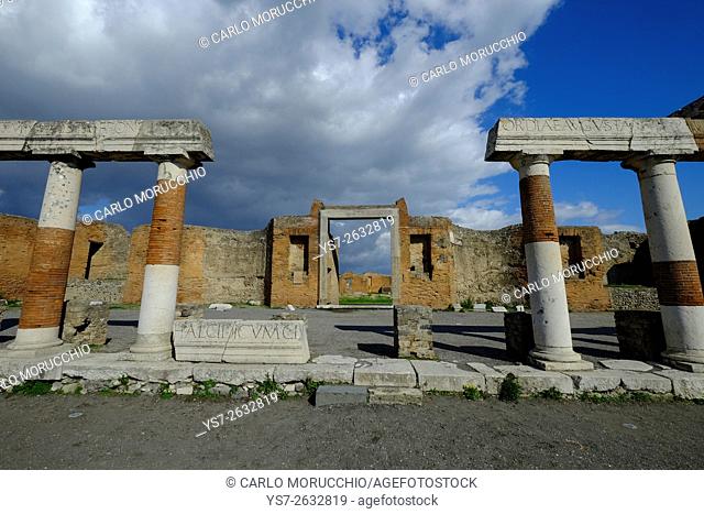 Portico della Concordia, Building of Eumachia, the Forum, Pompeii the ancient Roman town near Naples, Campania, Italy, Europe