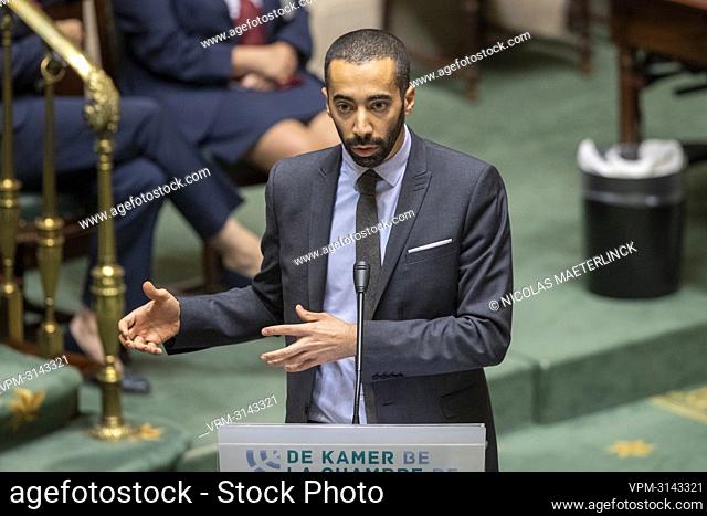 State Secretary for Asylum and Migration policy Sammy Mahdi pictured during a plenary session of the Chamber at the Federal Parliament in Brussels