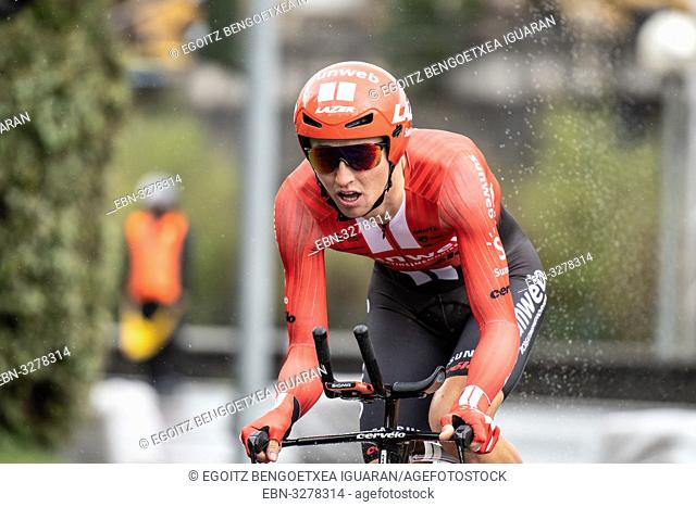 Jai Hindley at Zumarraga, at the first stage of Itzulia, Basque Country Tour. Cycling Time Trial race