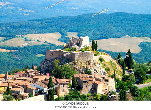 Rocca d'Orcia aerial view, Tuscan town, Italy. Italian landscape