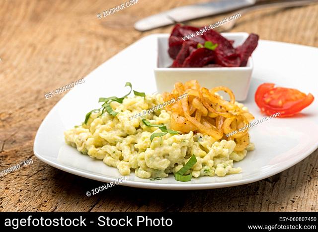 swabian pasta with wild garlic on a plate
