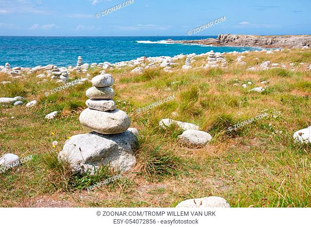 Cairns and stones at the French coast of Brittany