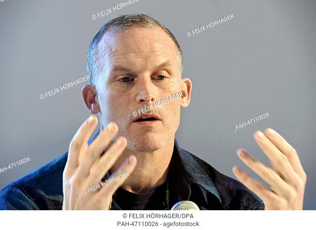 US artist Matthew Barney speaks at a press conference about his exhibition 'Matthew Barney: Rivers of Fundament' at the House of Art in Munich, Germany