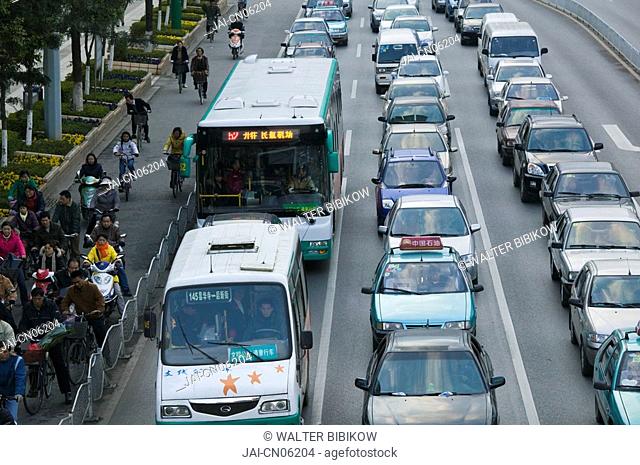 China, Yunnan Province, Kunming, Rush Hour Traffic along along Dongfeng Donglu