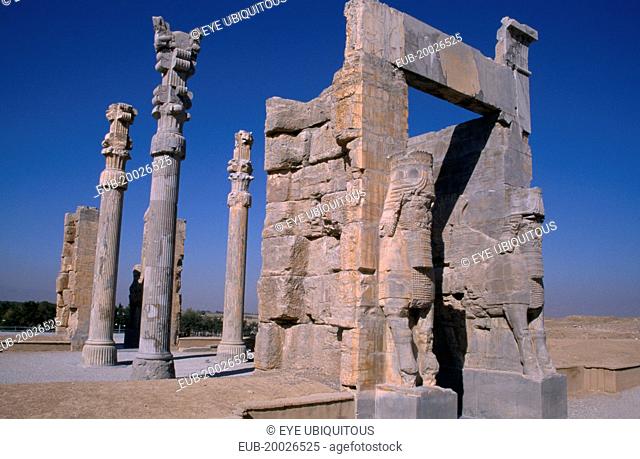 Fifth century BC Archaemenid palace complex. Gate of all Nations. The name Persepolis is Greek meaning City of the Persians