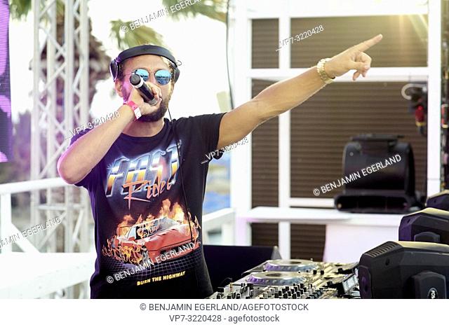 DJ Sebastian Bronk performing at beach club Starbeach, Recovery Pool Party, on 03. August 2018