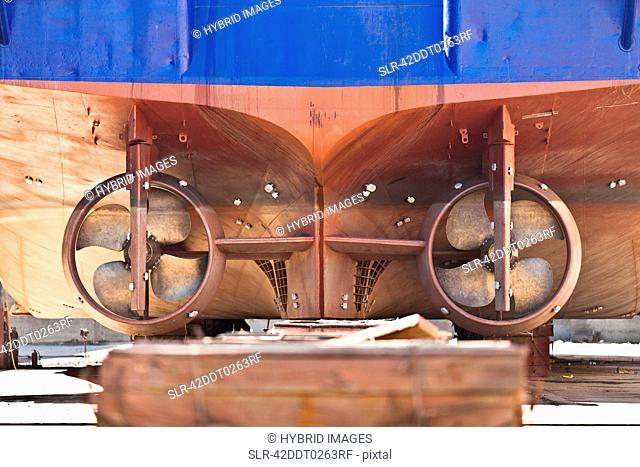 Propellers of ship on dry dock