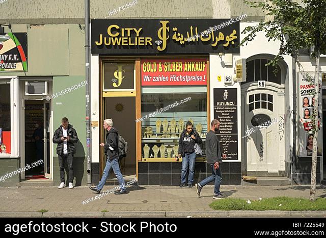 Street scene, Arab jeweller, Silbersteinstraße, Neukölln, Berlin, Germany, Europe