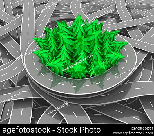 Fir tree and road network ring abstract, 3d, horizontal