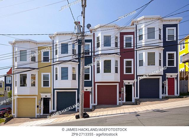 A new development of row houses (Jellybean Row) in downtown St. John's, Avalon Peninsula, Newfoundland, Canada