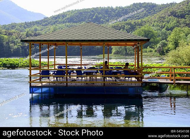Pavilion in the river Bistrica, at Syri i Kalter, near Saranda, Albania, Europe