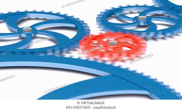 3D render of rotating gears on white background