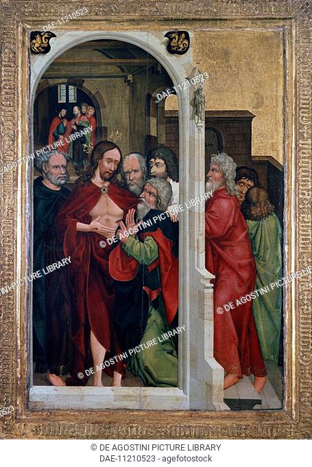 The Unbelief of Saint Thomas, ca 1470, by IVM Monogrammist.  Prague, NÃ¡rodnÃ­ Galeri V Praze (National Fine Arts Museum)