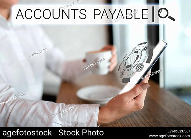 Conceptual display Accounts Payable, Concept meaning money owed by a business to its suppliers as a liability