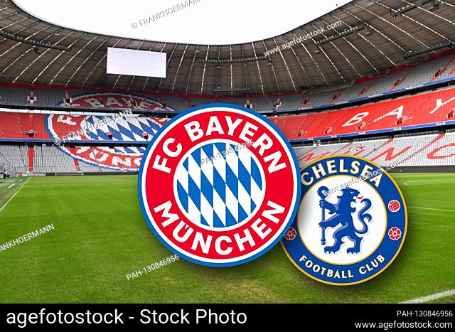 PHOTOMONTAGE: Ghost game FC Bayern Munich-FC Chelsea in the Allianz Arena because of the rampant coronavirus Covid-19? Archive photo: empty Allianz Arena