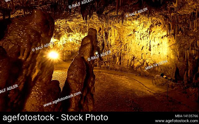greece, greek islands, ionian islands, kefalonia, drogarati cave, stalactite cave, cave, artificial lighting, iron webs, stalagmites, stalactites, vaults