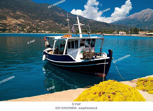 Traditional fishing boat at Lefkada island, Greece