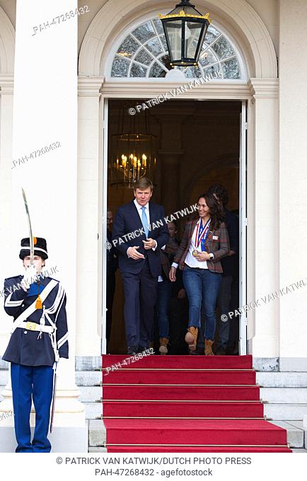 Dutch King Willem-Alexander receives Dutch participants of the Paralympic Games 2014 in Sochi, Bibian Mentel (Gold, Snowboard)