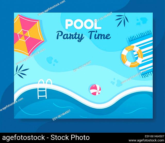 Summer Pool Party Photocall Template Cartoon Background Vector Illustration