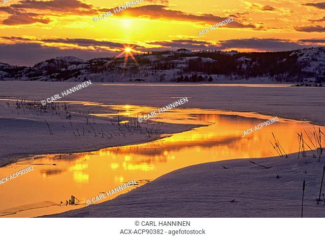 Sunset in winter, Kelly Lake, Sudbury, Ontario, Canada
