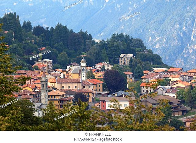 View of mountain village of Civenna, Bellagio, Lake Como, Lombardy, Italy, Europe