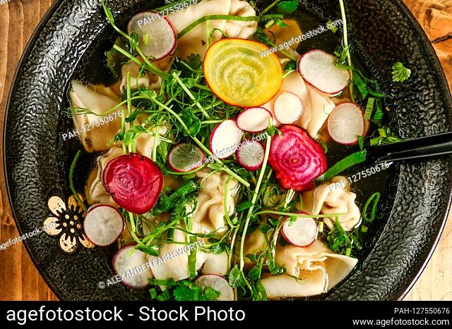 A dish of Asian Wonton soup | usage worldwide. - STOCKHOLM/Sweden
