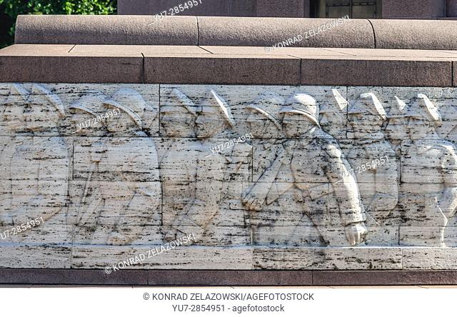 Travertine relief of Freedom Monument honouring soldiers killed during the Latvian War of Independence in Riga, capital city of Latvia