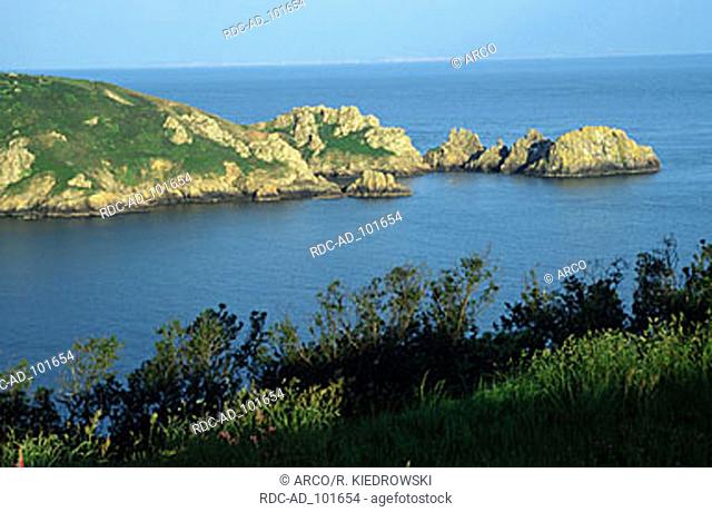 Rocky coast Moulin Huet Bay Guernsey Channel Islands Great Britain