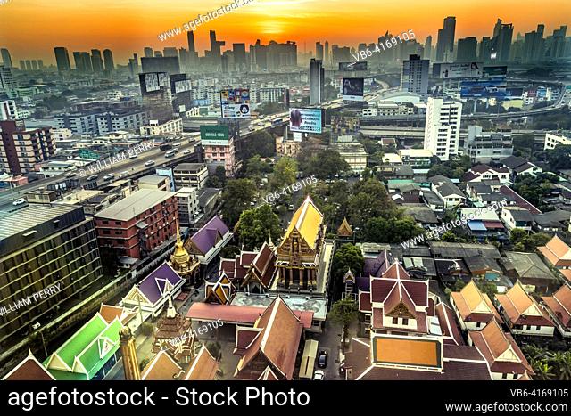 Colorful Sunrise Cityscape Wat That Sanarun Sunthikaram Temple Bangkok Thailand