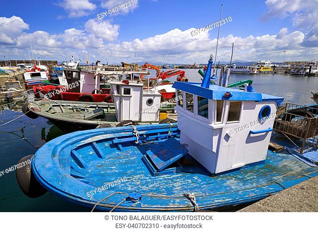 O Grove Ogrove port with fishing boats of Arosa river in Pontevedra of Galicia Spain