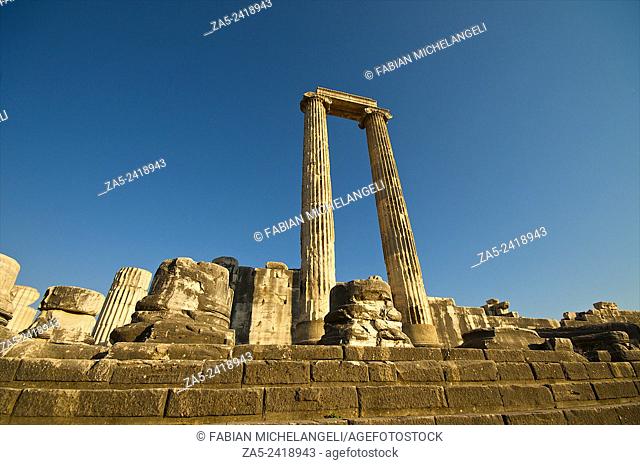 Standing columns in the Peristasis of The Apollo Temple of Didyma (Didymaion) 10th C. BC-4th C. BC, destroyed by Darius I of Persia in 494 BC and reconstructed...