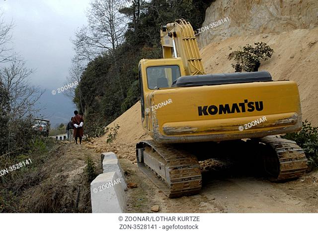 Road extension works on the main road above Trongsa, Bhutan