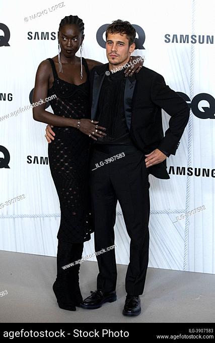 Martin Rivas and model Lily Fofana attends to 'GQ' photocall on November 11, 2021 in Madrid, Spain
