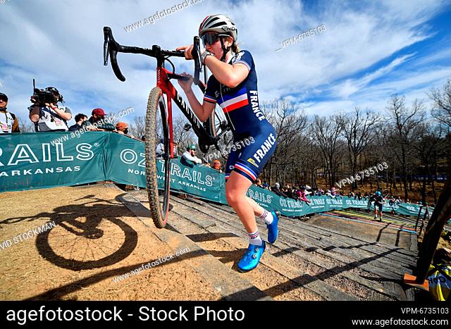 French Line Burquier pictured in action during the women's under 23 race at the World Championship cyclocross cycling in Fayetteville, Arkansas, United States
