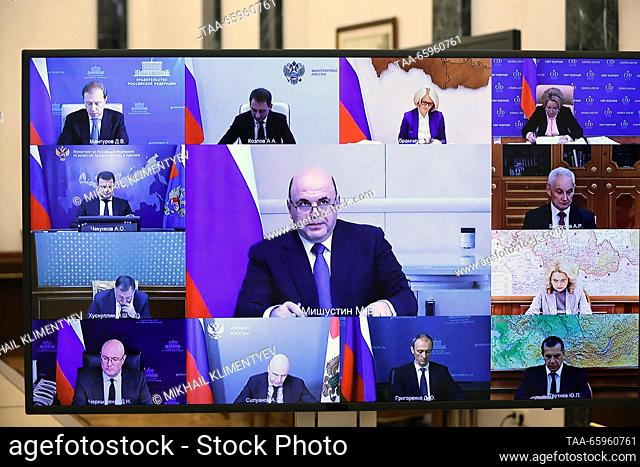 RUSSIA, MOSCOW - DECEMBER 21, 2023: Participants in a meeting of the Russian Presidential Council for Strategic Development and National Projects
