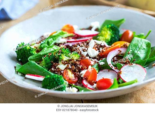 Red Quinoa with spinach and feta cheese salad
