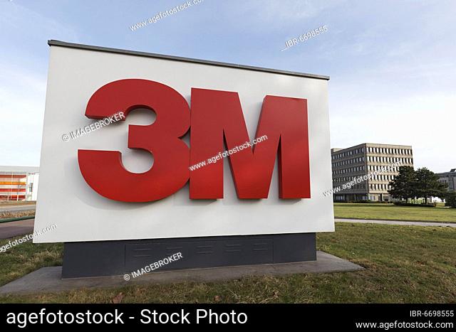 Logo 3M in front of the Germany headquarters, US-Mulit technology group, Neuss, North Rhine-Westphalia, Germany, Europe