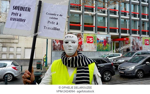Picture regarding the Belga article ""Des sans-papiers manifestent pour demander a travailler dans les metiers en penurie"", distributed today, in BRUSSELS