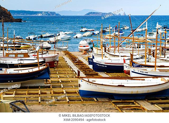Fishing boats. Sa Riera, Begur. Costa Brava, Gerona. Catalonia, Spain, Europe