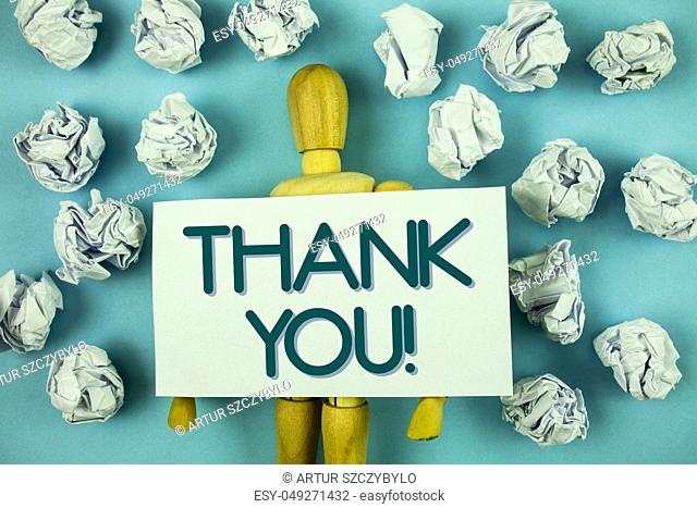 Writing note showing Thank You Motivational Call. Business photo showcasing Appreciation greeting Acknowledgment Gratitude written Sticky Note paper plain...