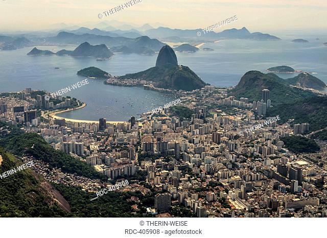 View over Botafogo, Sugarloaf Mountain, from Corcovado Mountain, Rio de Janeiro, Brazil / Pao de Acucar